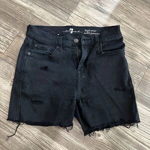 7 For All Mankind Black Distressed High-Rise Denim Cutoff Shorts
